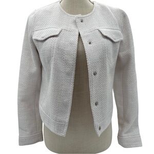 Banana Republic White Long Sleeve Button-Down Tweed Jacket Size 2